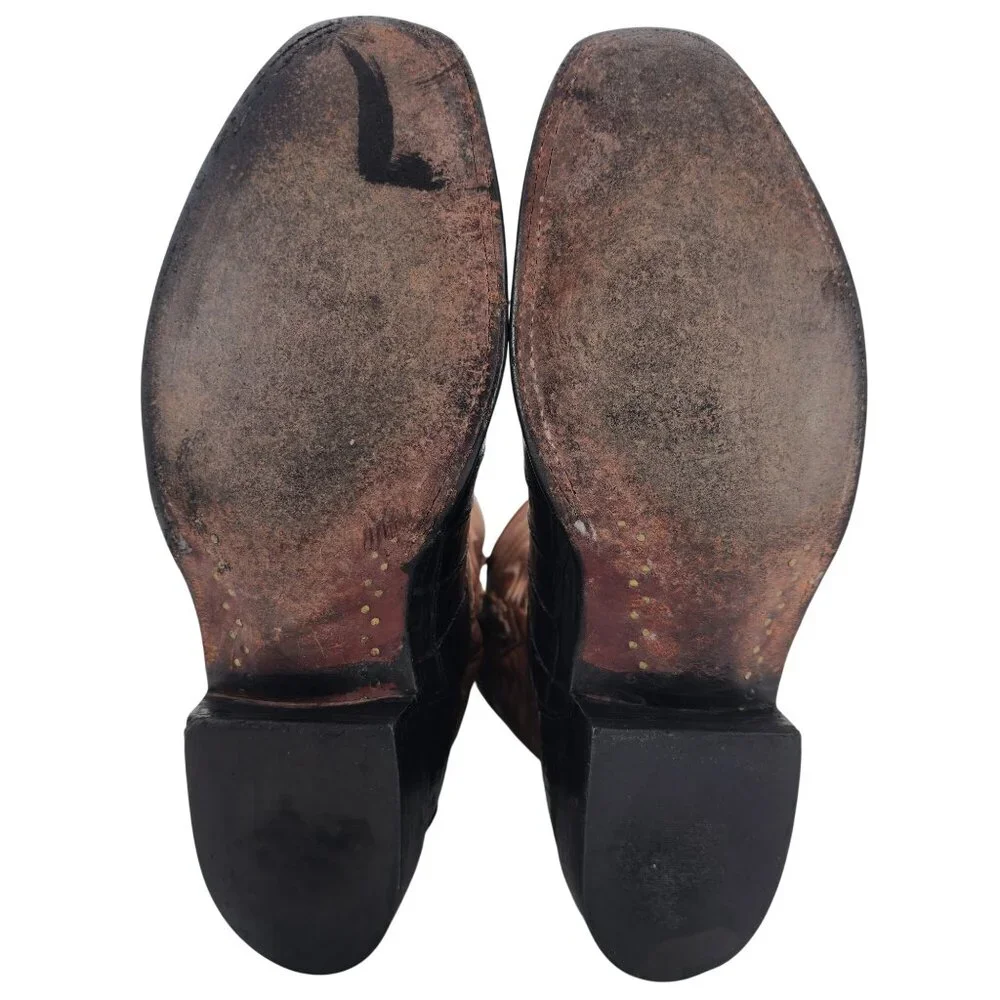 Lucchese Mens 9.5EE Tail-cut Caiman Black Brown Leather Cowboy Western Boots CBC - Picture 4 of 16